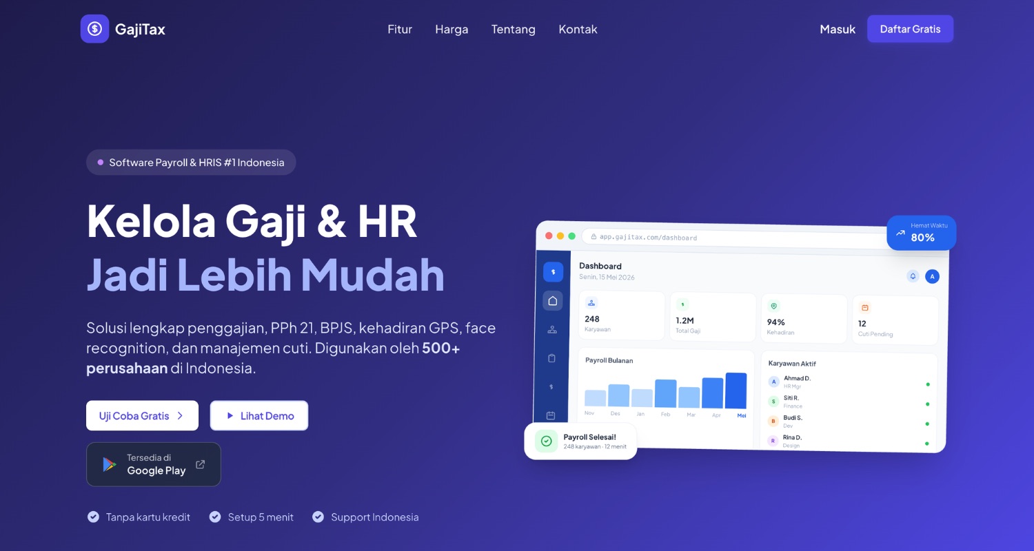Tampilan halaman utama website GajiTax