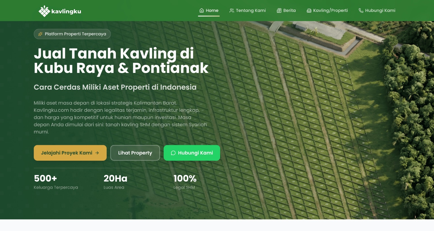 Tampilan halaman utama website Kavlingku
