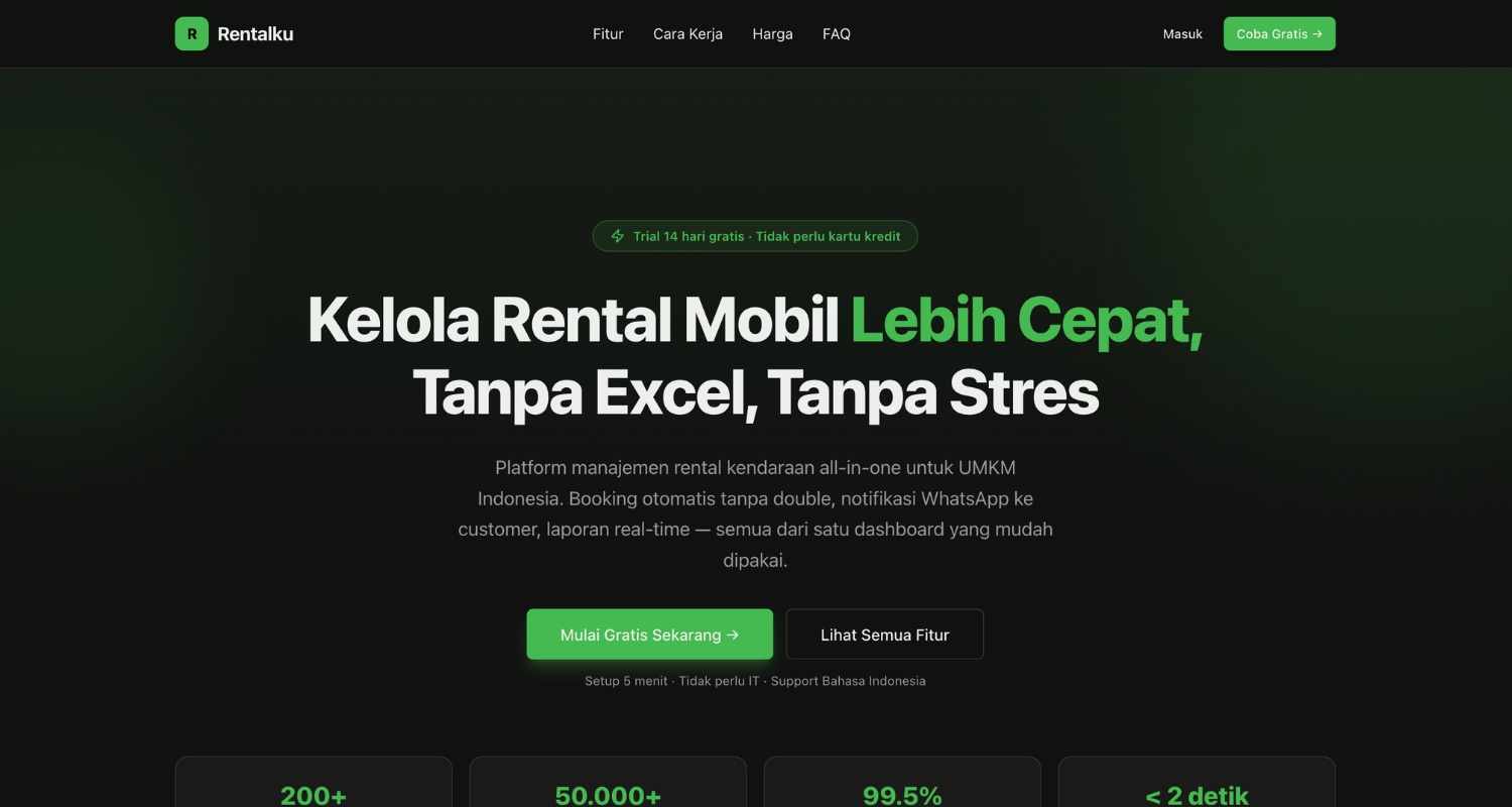 Tampilan halaman utama website Rentalku