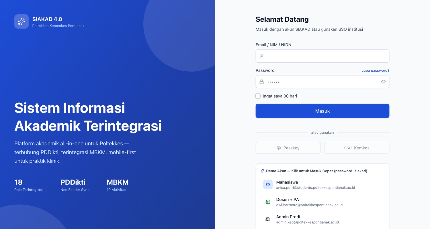 Tampilan halaman utama SIAKAD 4.0 Poltekkes Pontianak