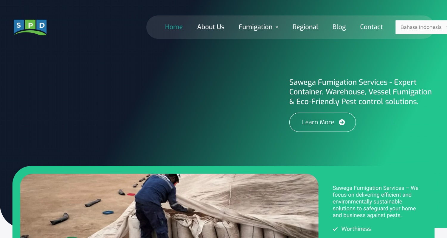 Tampilan halaman utama website Sawega Fumigation