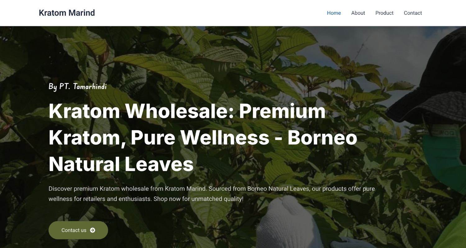 Tampilan halaman utama website Kratom Marind