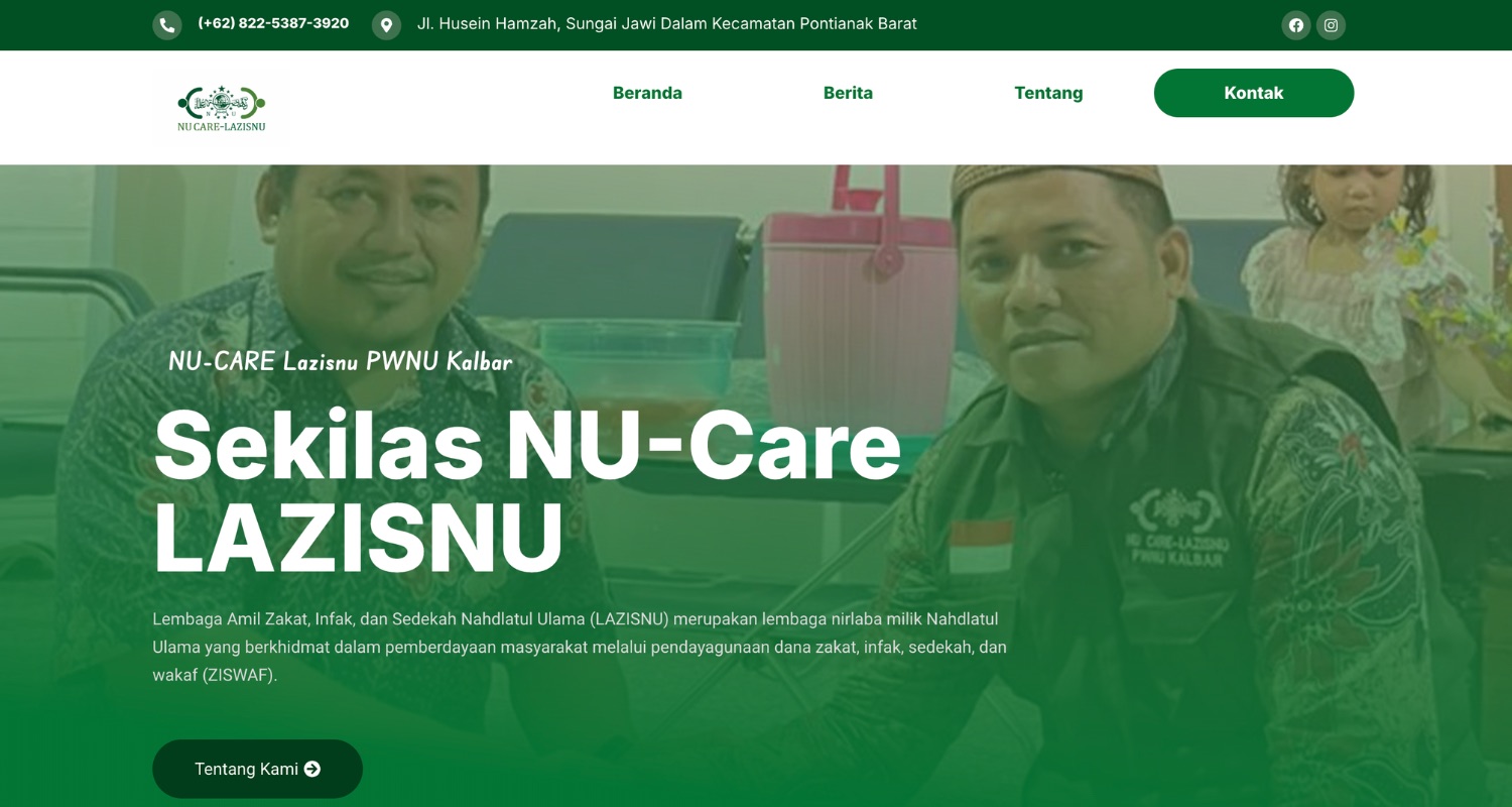 Tampilan halaman utama website NU-Care LAZISNU Kalbar