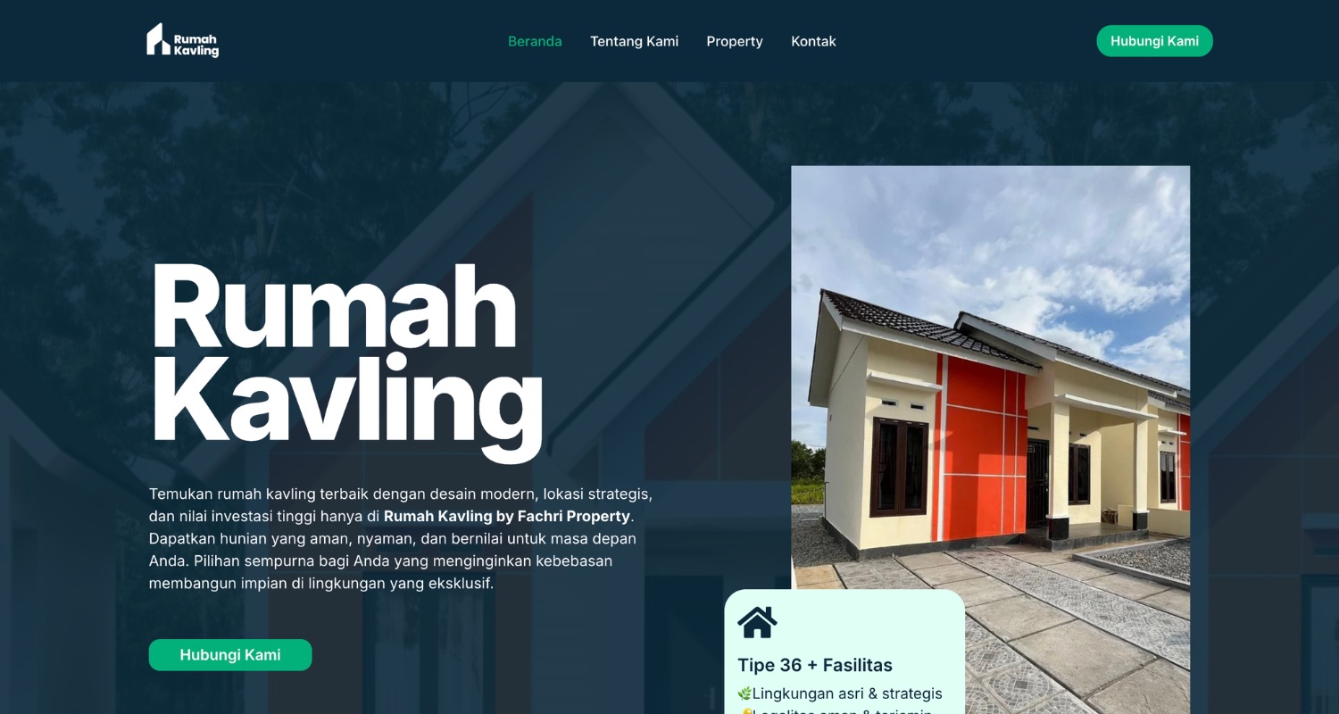 Tampilan halaman utama website Rumah Kavling