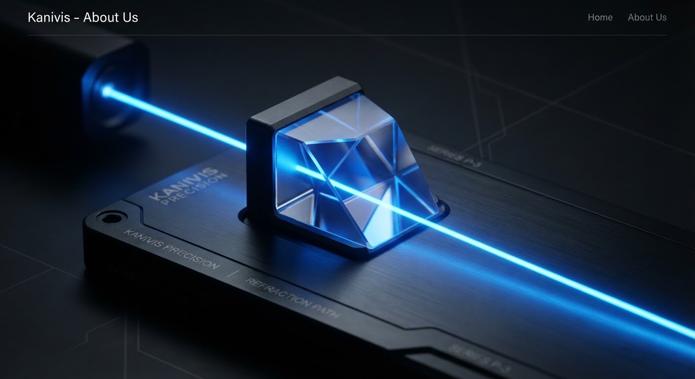Prisma optik presisi yang membiaskan sinar laser biru